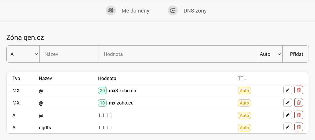 DNS record management in the administration