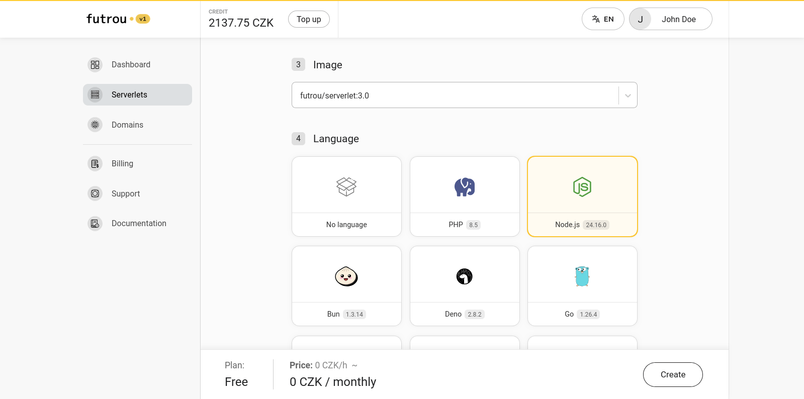 Runtime image selection in Futrou v1