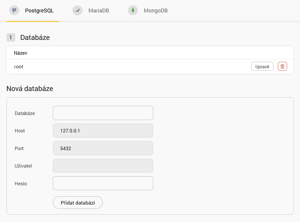 PostgreSQL management in the administration