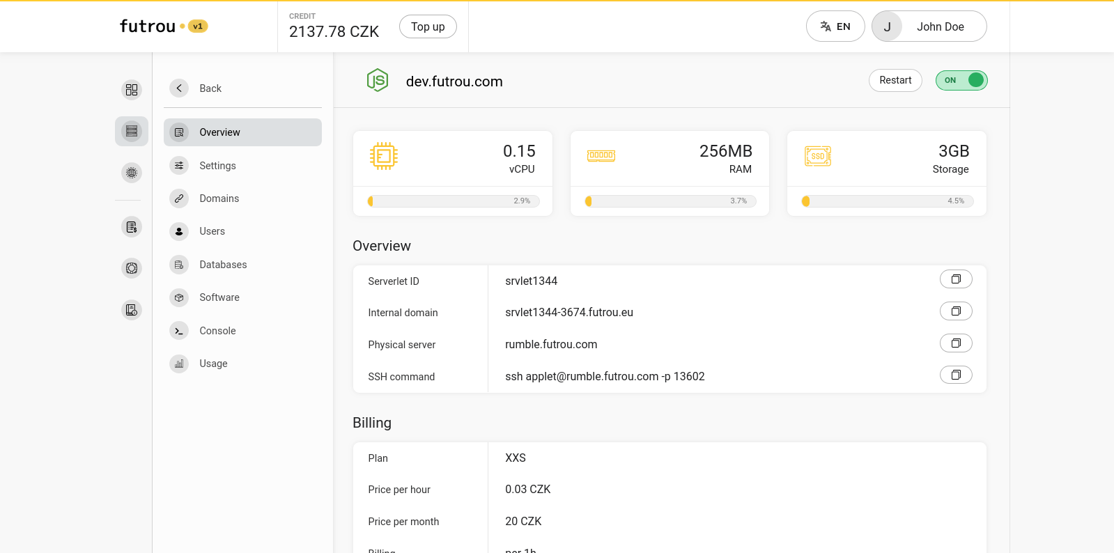 Futrou v1 Serverlet overview