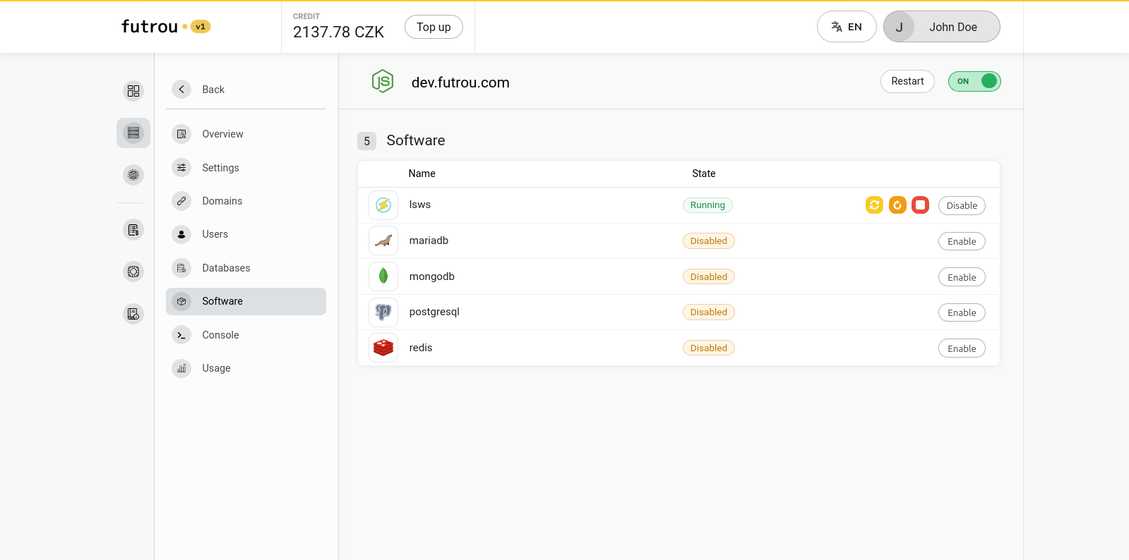 Software management in Futrou v1