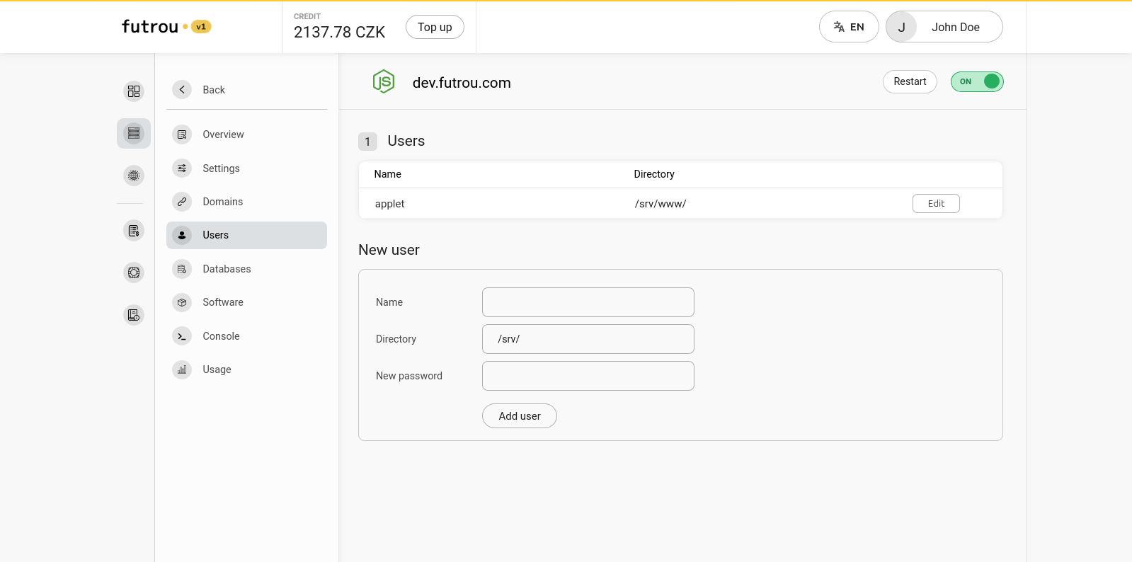 User accounts in Futrou v1